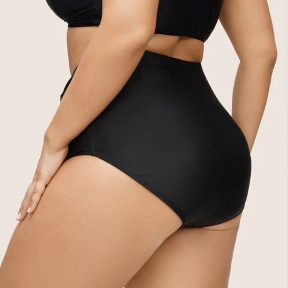 BloomChic Plus Size 3XL Solid Ruched Elastic Waist High Rise Swim Bottom - Picture 2 of 3